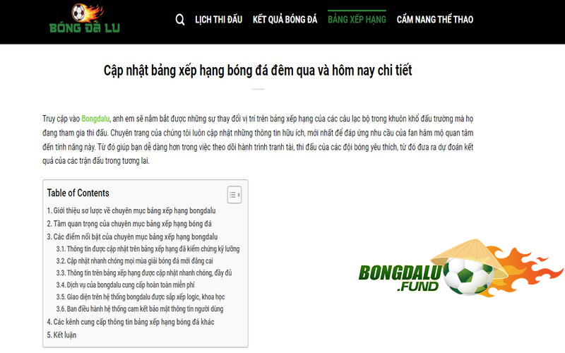 bongdalu.fund cập nhật các danh mục xếp hạng một cách chính xác
