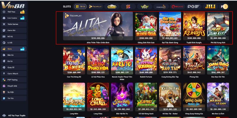 Sảnh game slots Vin88 tập hợp nhiều trò chơi chất lượng